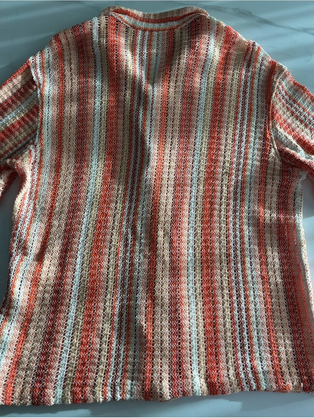 Zara Knit Short-Sleeve Striped Button-Down Resort Shirt in Coral sz L